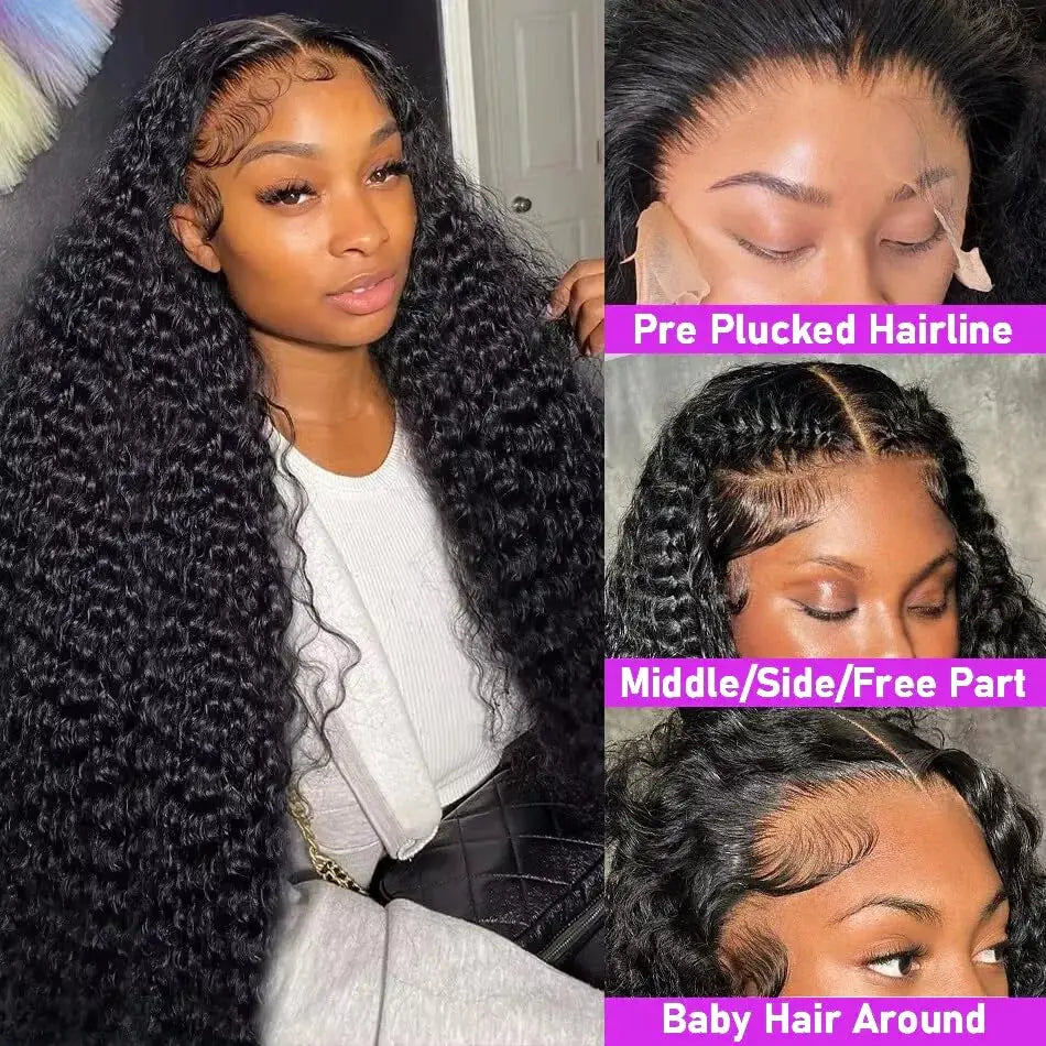 Curly Deep Water Wave Human Hair Hd Lace Wigs 30 inch