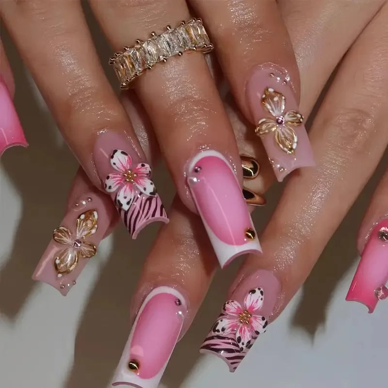 Long Square Press on Charm Nails Durable Wear