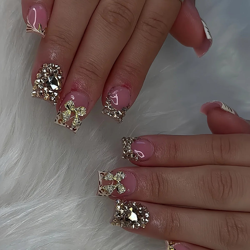 Nude Pink Sweet Press On Nails Short French With 3D Decor