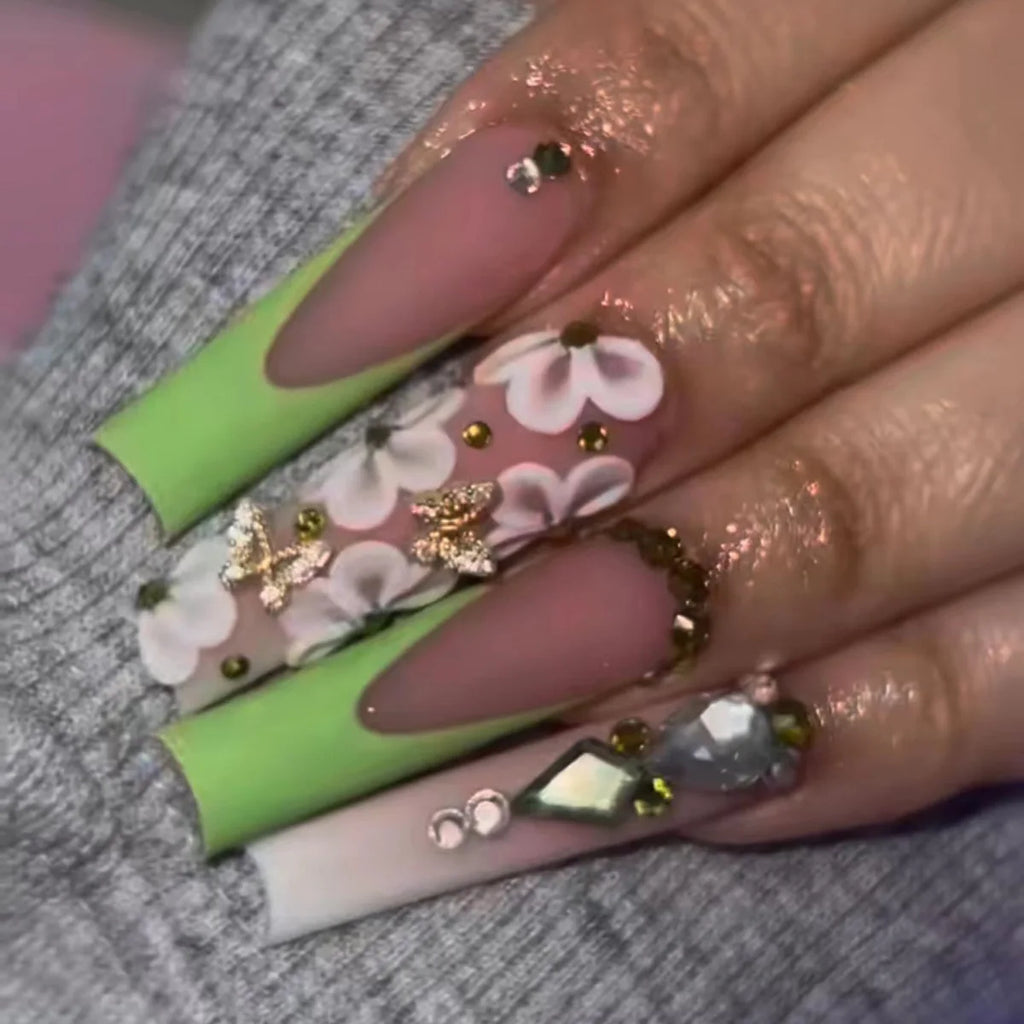 Long Square Press on Charm Nails Durable Wear