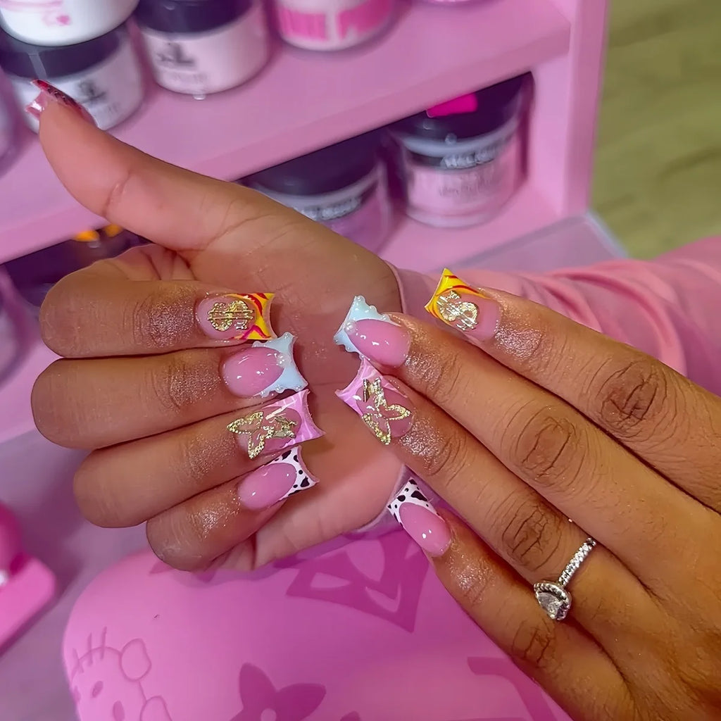 Nude Pink Sweet Press On Nails Short French With 3D Decor