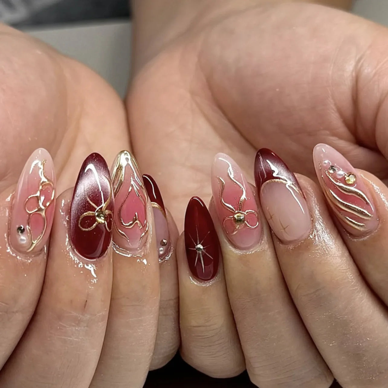 Pink Flower Almond Kawaii Press on Nails