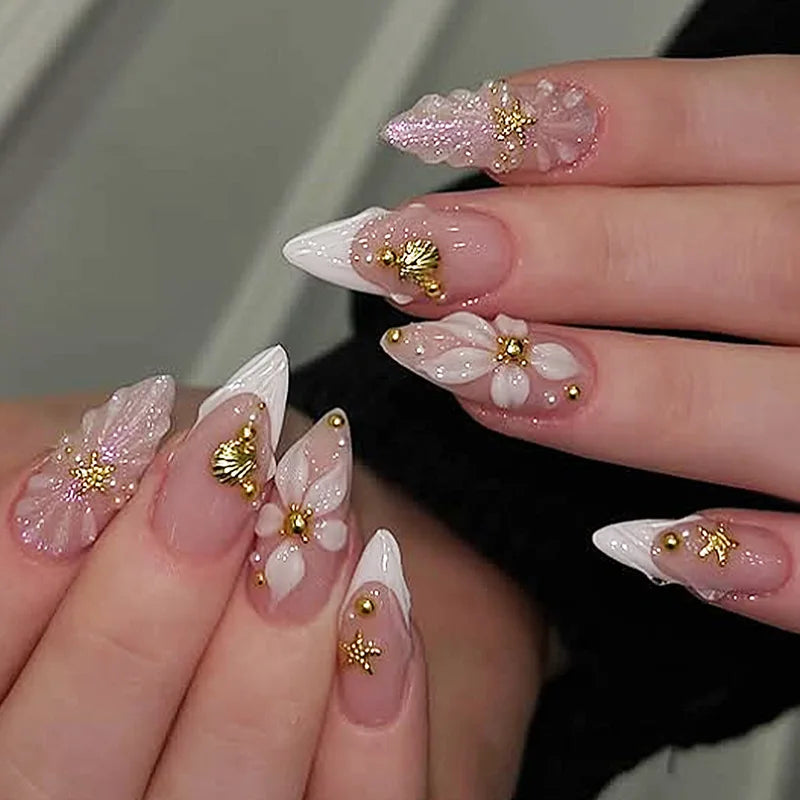 Y2k Press on Nails with Almond Head Design Cat's Eye Silver Stripe Pattern