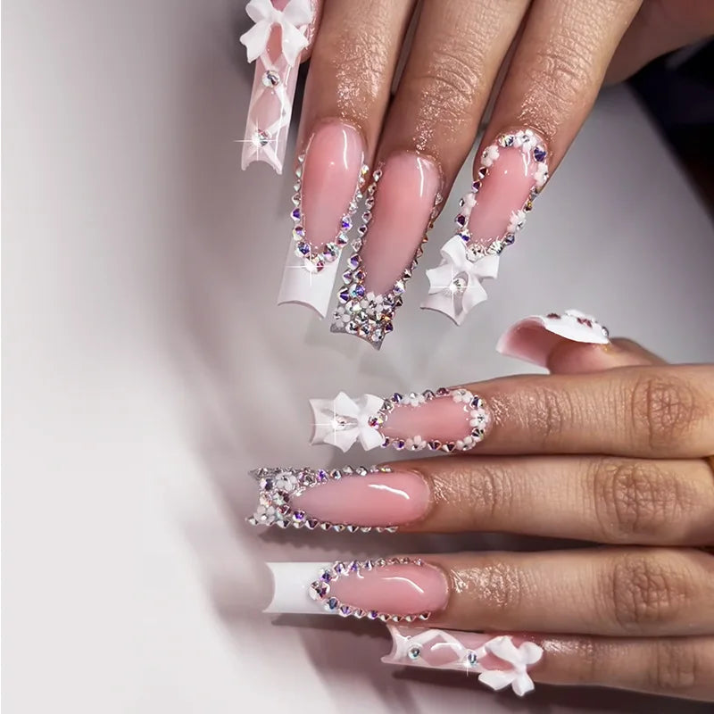 Long Square Press on Charm Nails Durable Wear