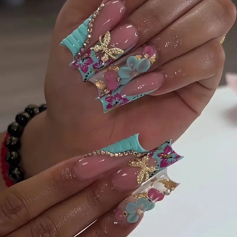 Long Square Press on Charm Nails Durable Wear