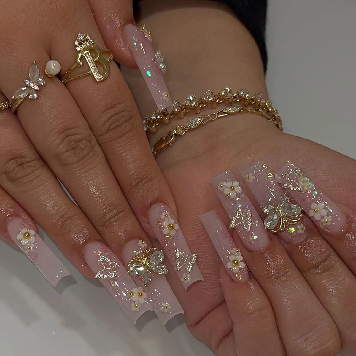 Long Square Press on Charm Nails Durable Wear