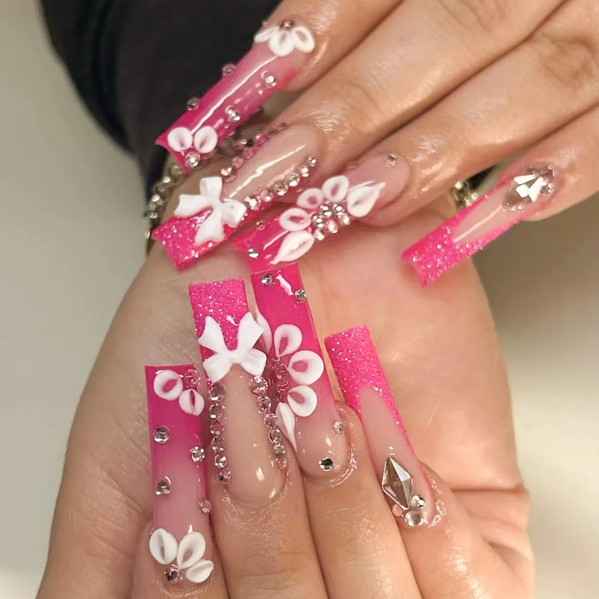 Long Square Press on Charm Nails Durable Wear