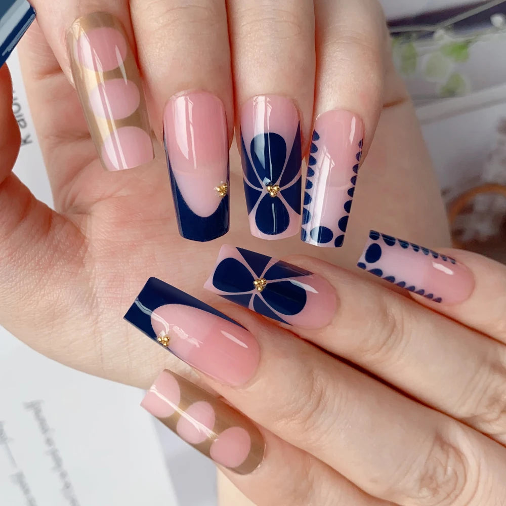 Stunning Retro Flower Y2k Caviar Bead Floral Press on Nails