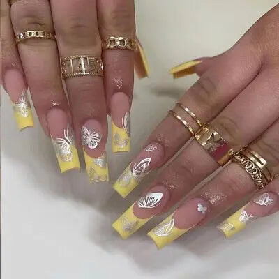 Long Square Press on Charm Nails Durable Wear