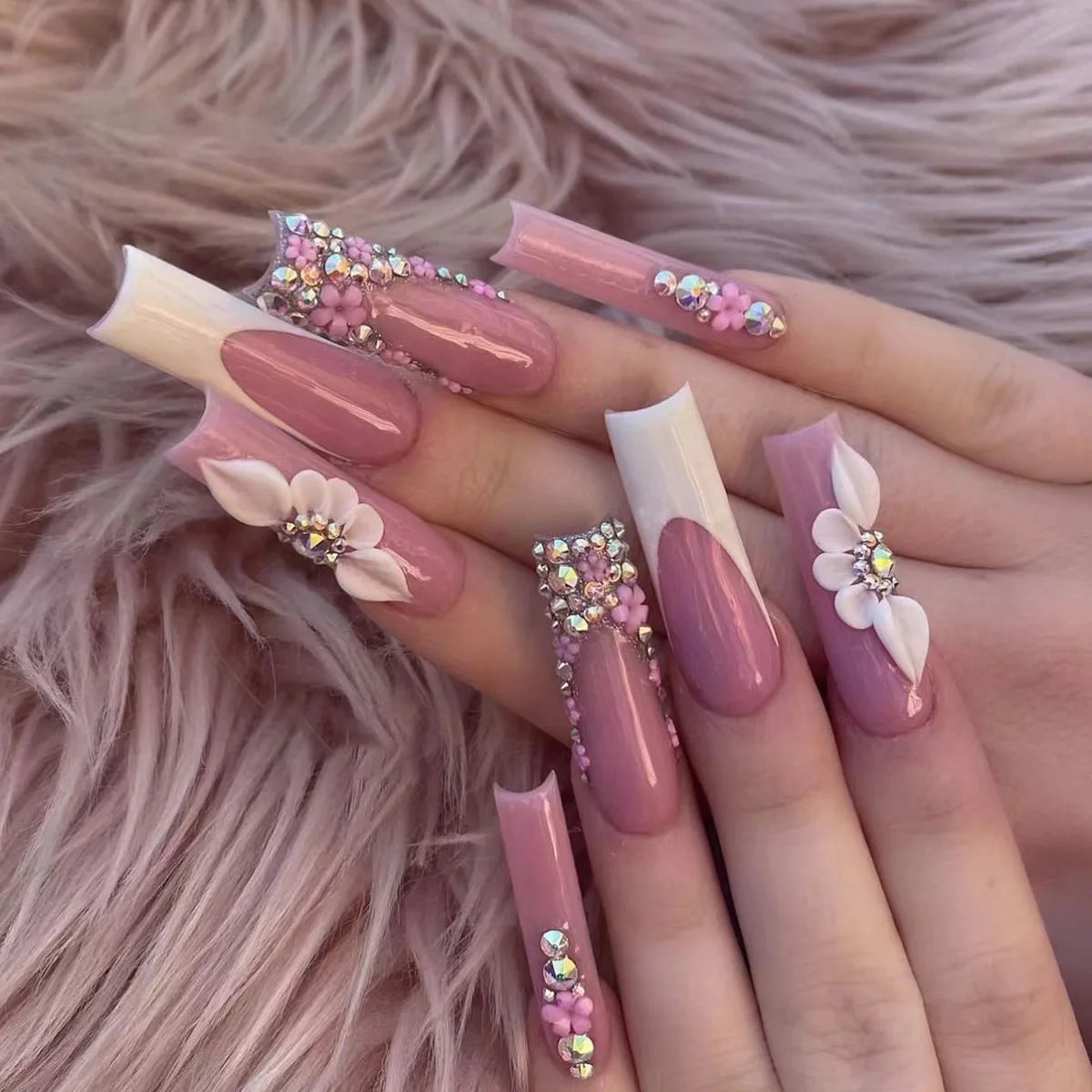 Long Square Press on Charm Nails Durable Wear