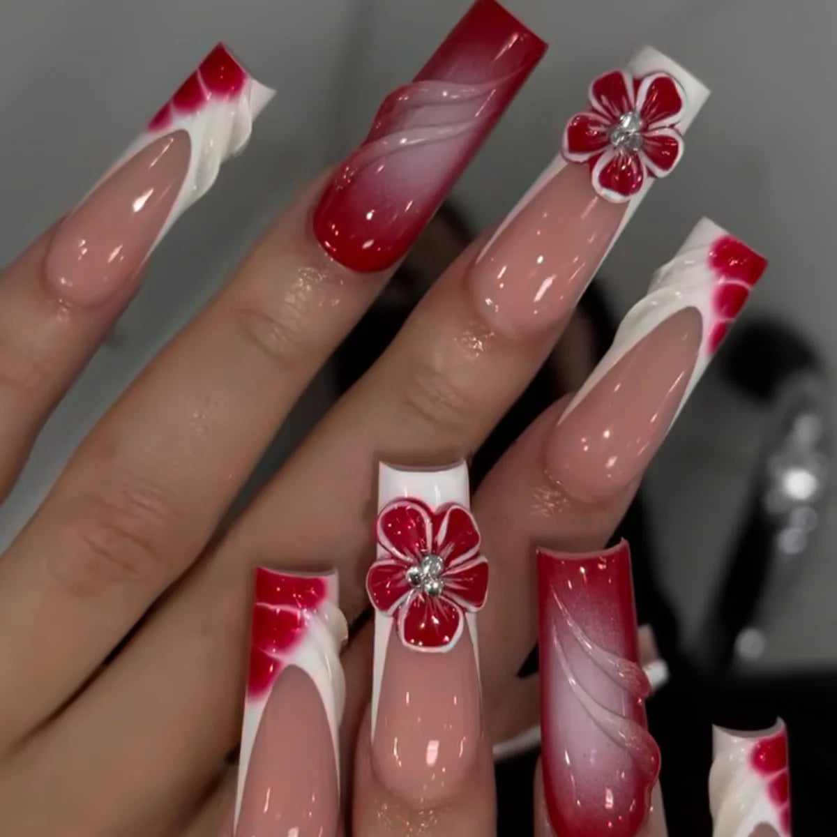 Long Square Press on Charm Nails Durable Wear