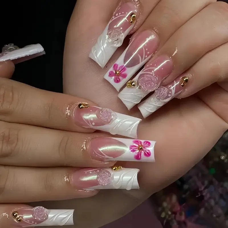 Long Square Press on Charm Nails Durable Wear