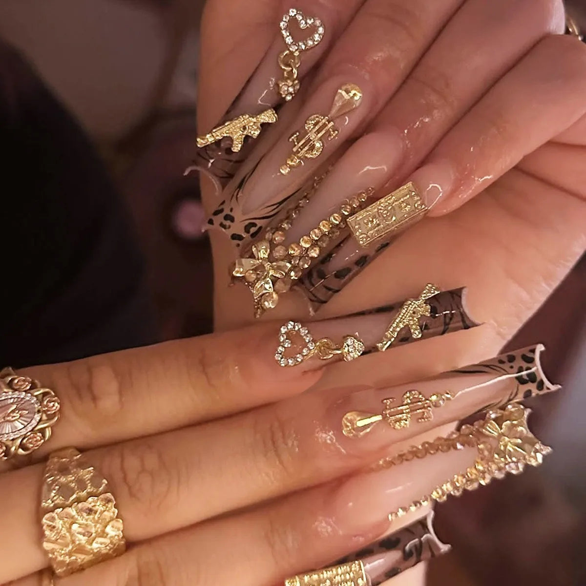 Long Square Press on Charm Nails Durable Wear
