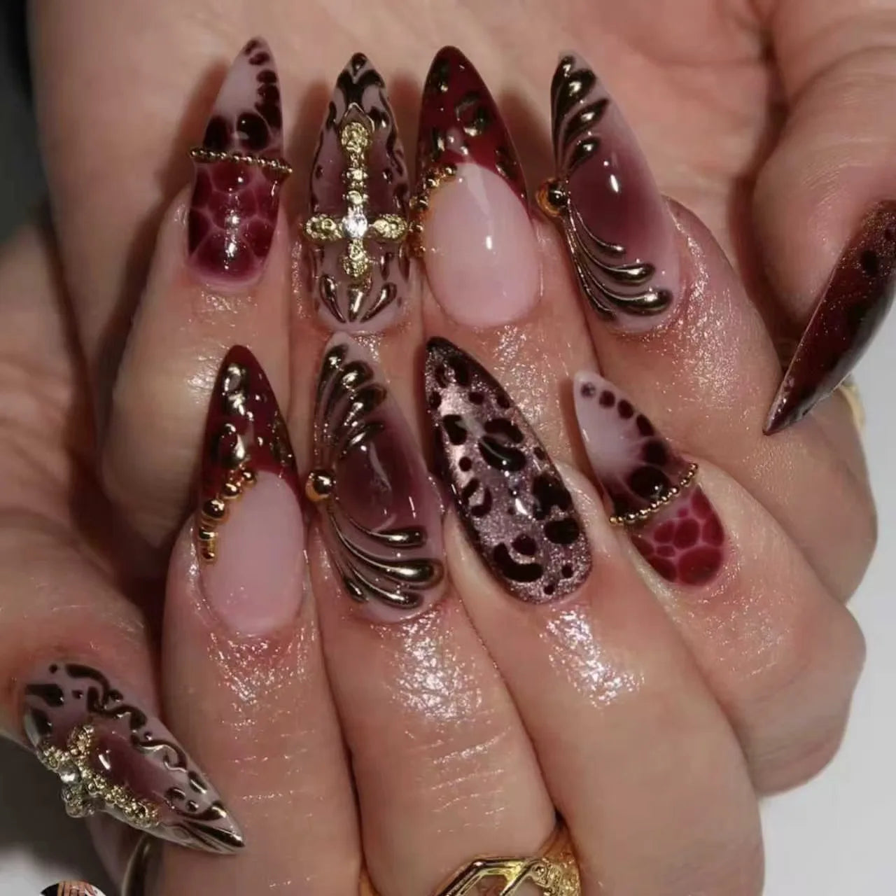 Pink Flower Almond Kawaii Press on Nails
