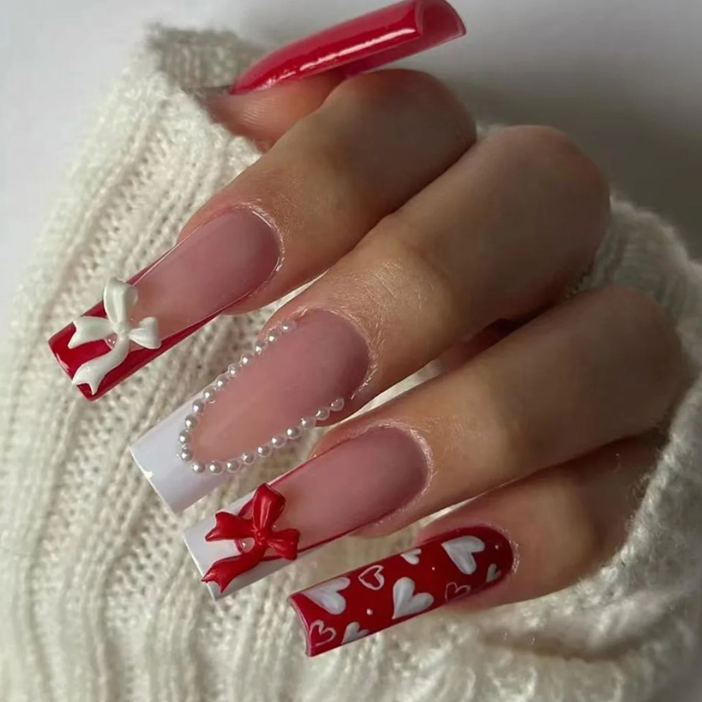 Long Square Press on Charm Nails Durable Wear