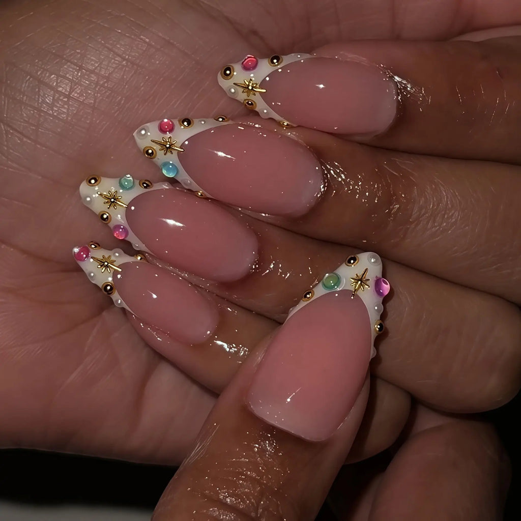 Stunning Retro Flower Y2k Caviar Bead Floral Press on Nails