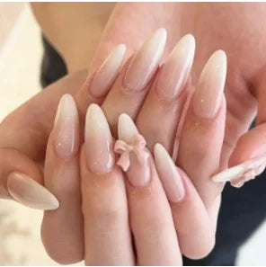 Sweet Cat Eye French Press on Nails Diamond-Pointed Three Dimensional Bow Knot