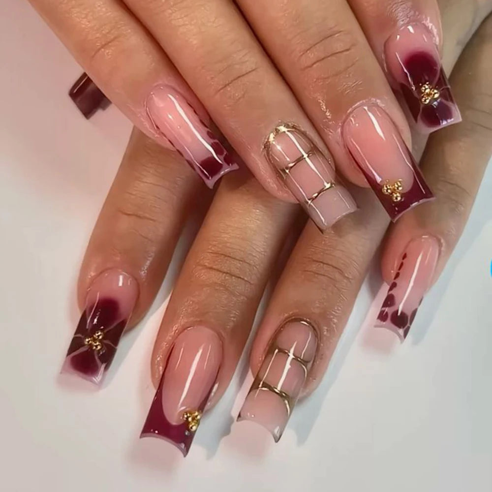 Stunning Retro Flower Y2k Caviar Bead Floral Press on Nails