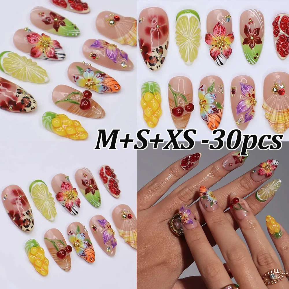 Stunning Retro Flower Y2k Caviar Bead Floral Press on Nails