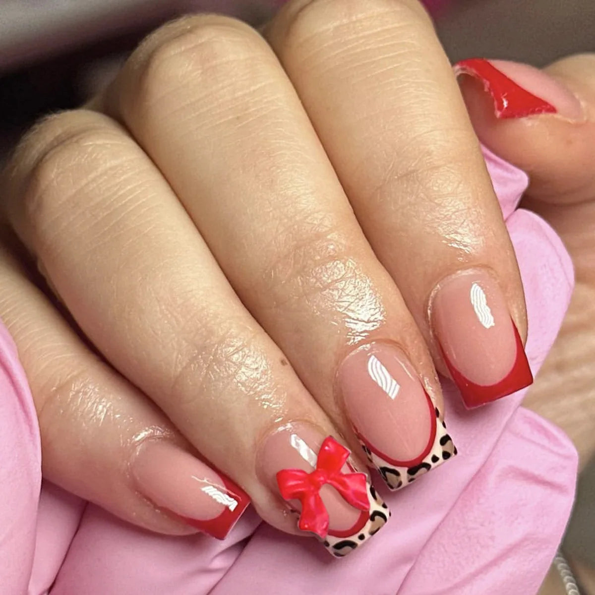 Nude Pink Sweet Press On Nails Short French With 3D Decor