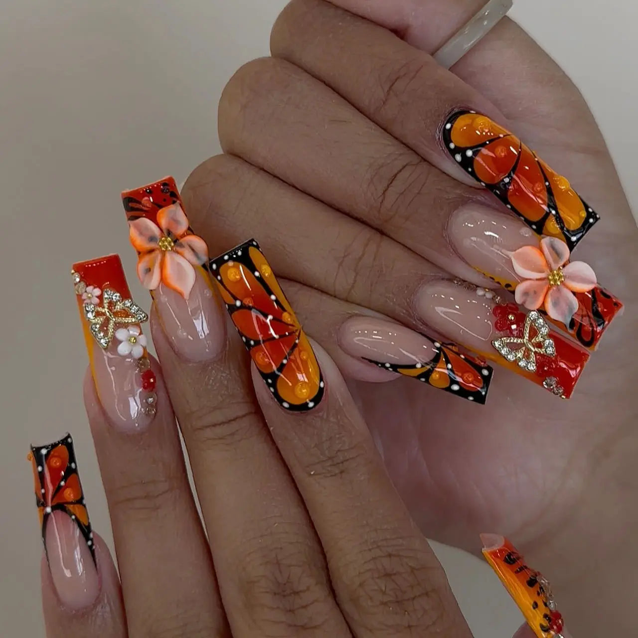 Long Square Press on Charm Nails Durable Wear