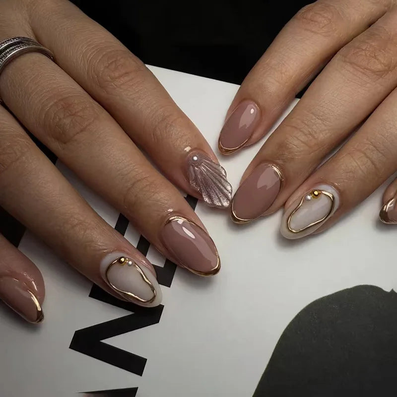 Metallic Cat Eye Sheer Manicure Art Textured 3D Acrylic Almond Medium Press on Nails