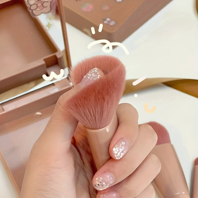 5Pcs Portable Makeup Brush Set With Mirror -  Foldable Travel Kit