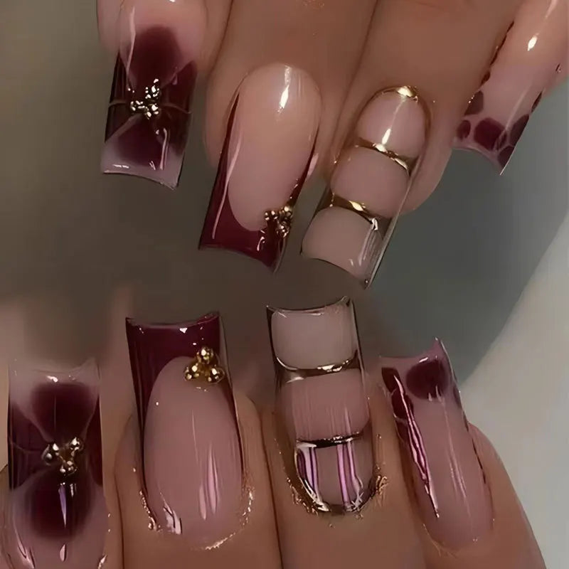 Stunning Retro Flower Y2k Caviar Bead Floral Press on Nails