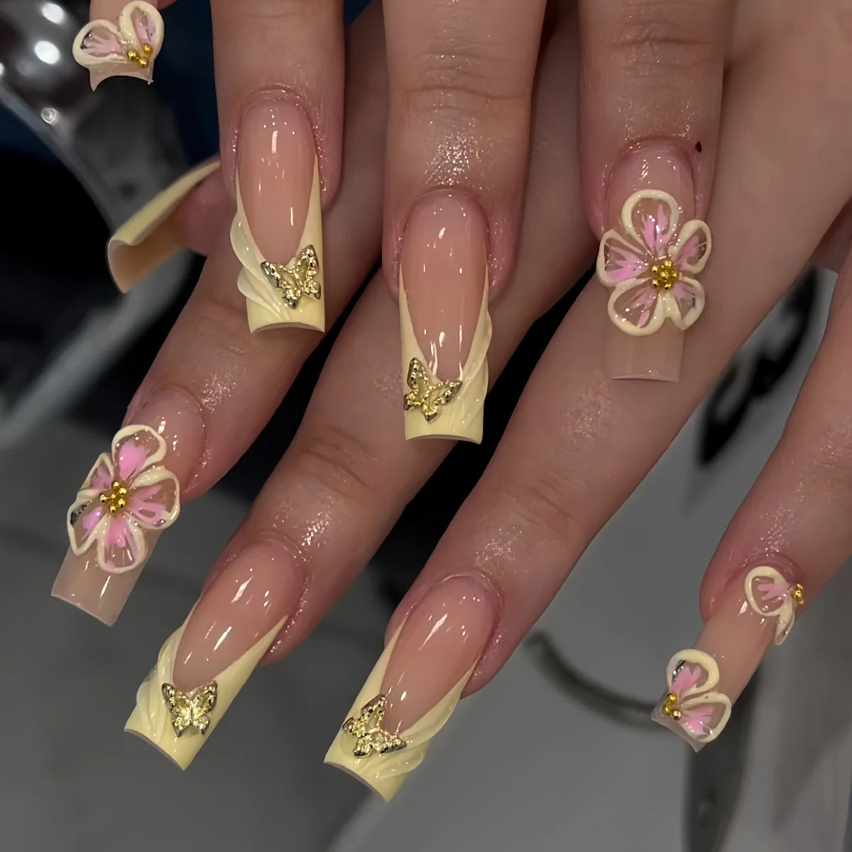 Long Square Press on Charm Nails Durable Wear