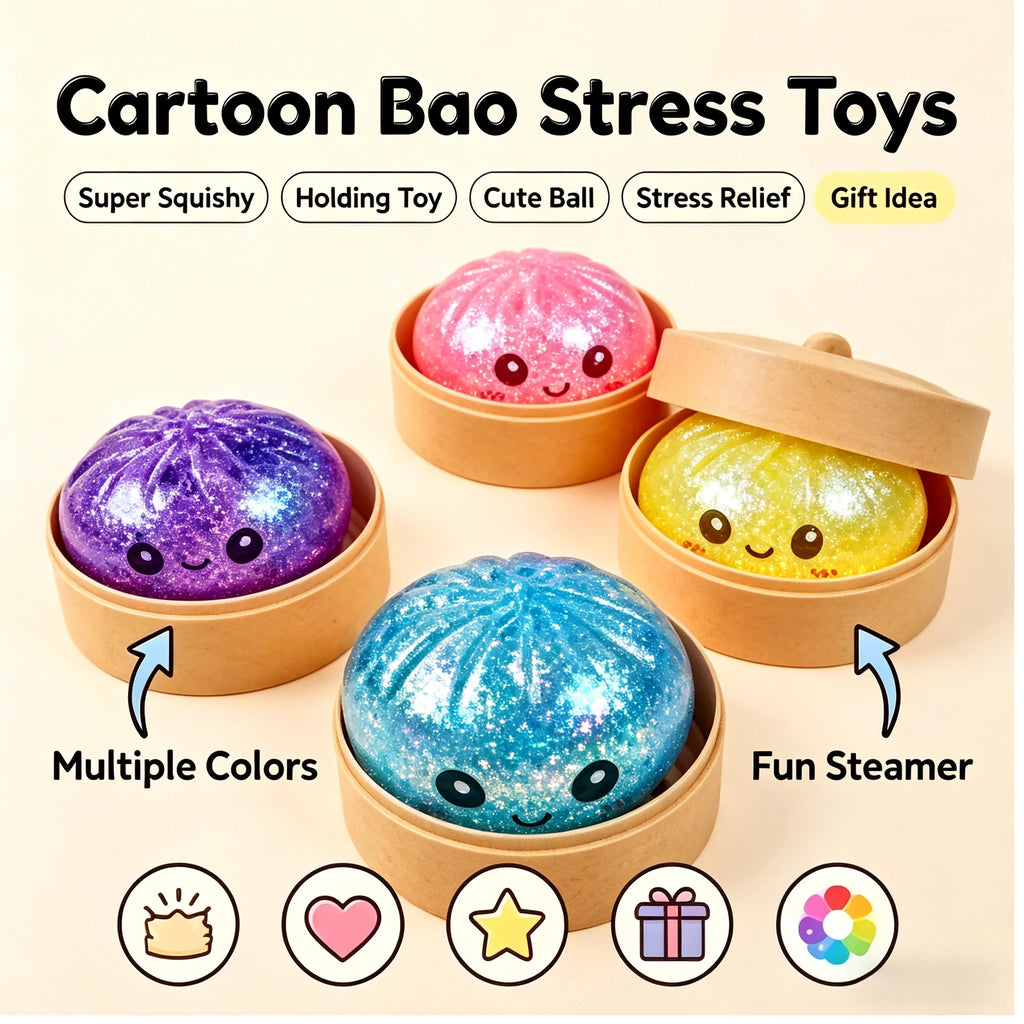 Steamed Bun Stress Relief Fidget Toy with Beads Sparkles Soft Squishy Sensory Decompression Accessory