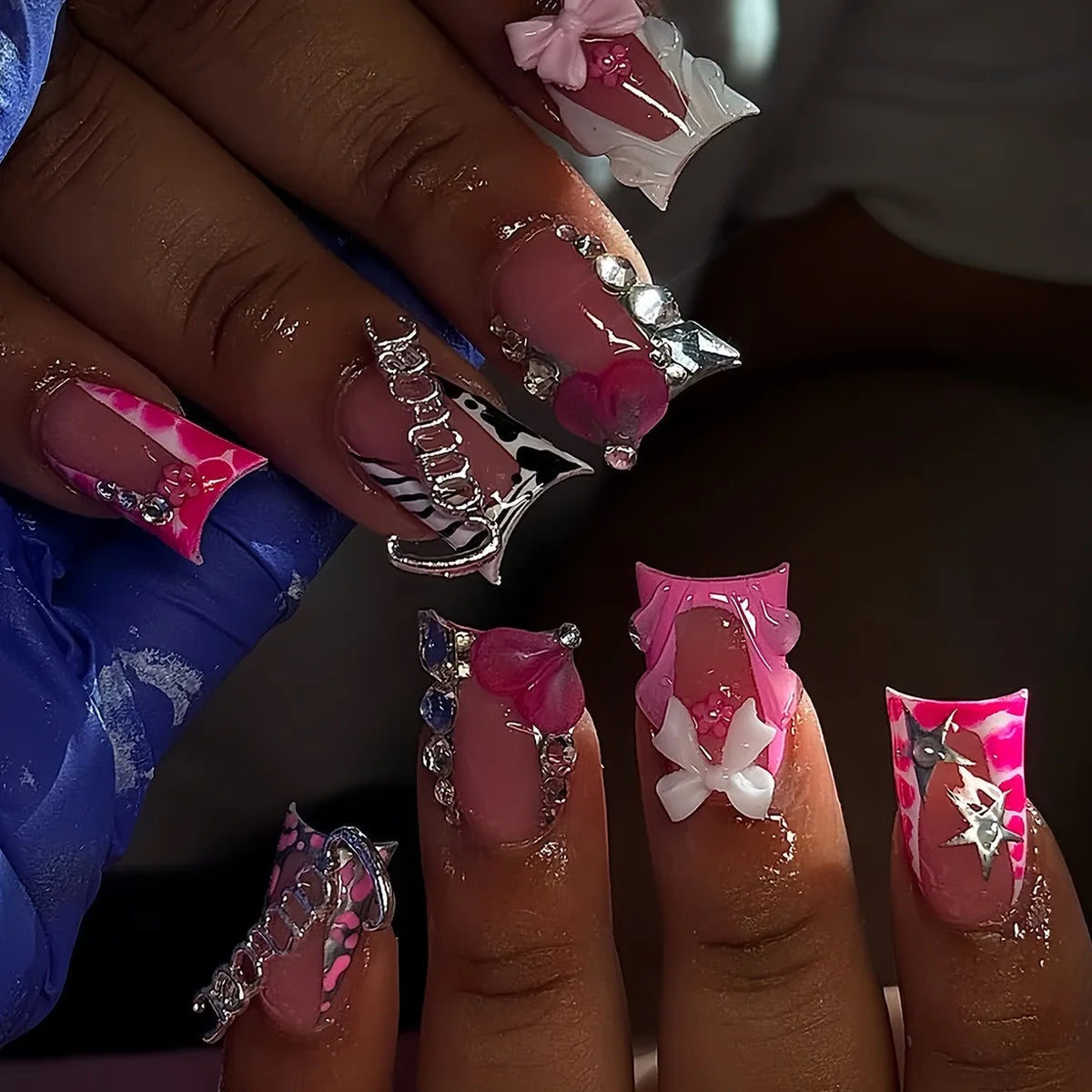 Nude Pink Sweet Press On Nails Short French With 3D Decor