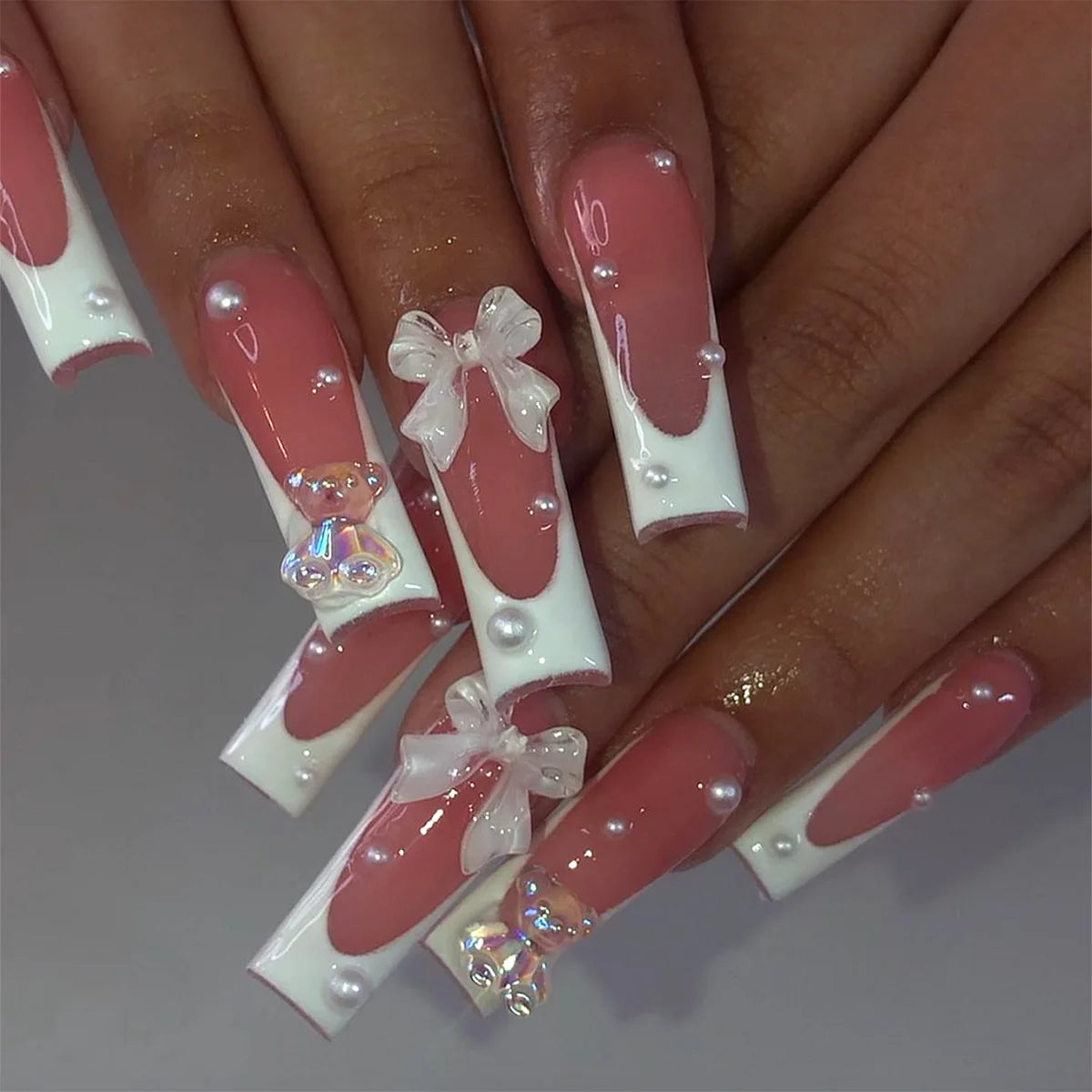 Long Square Press on Charm Nails Durable Wear