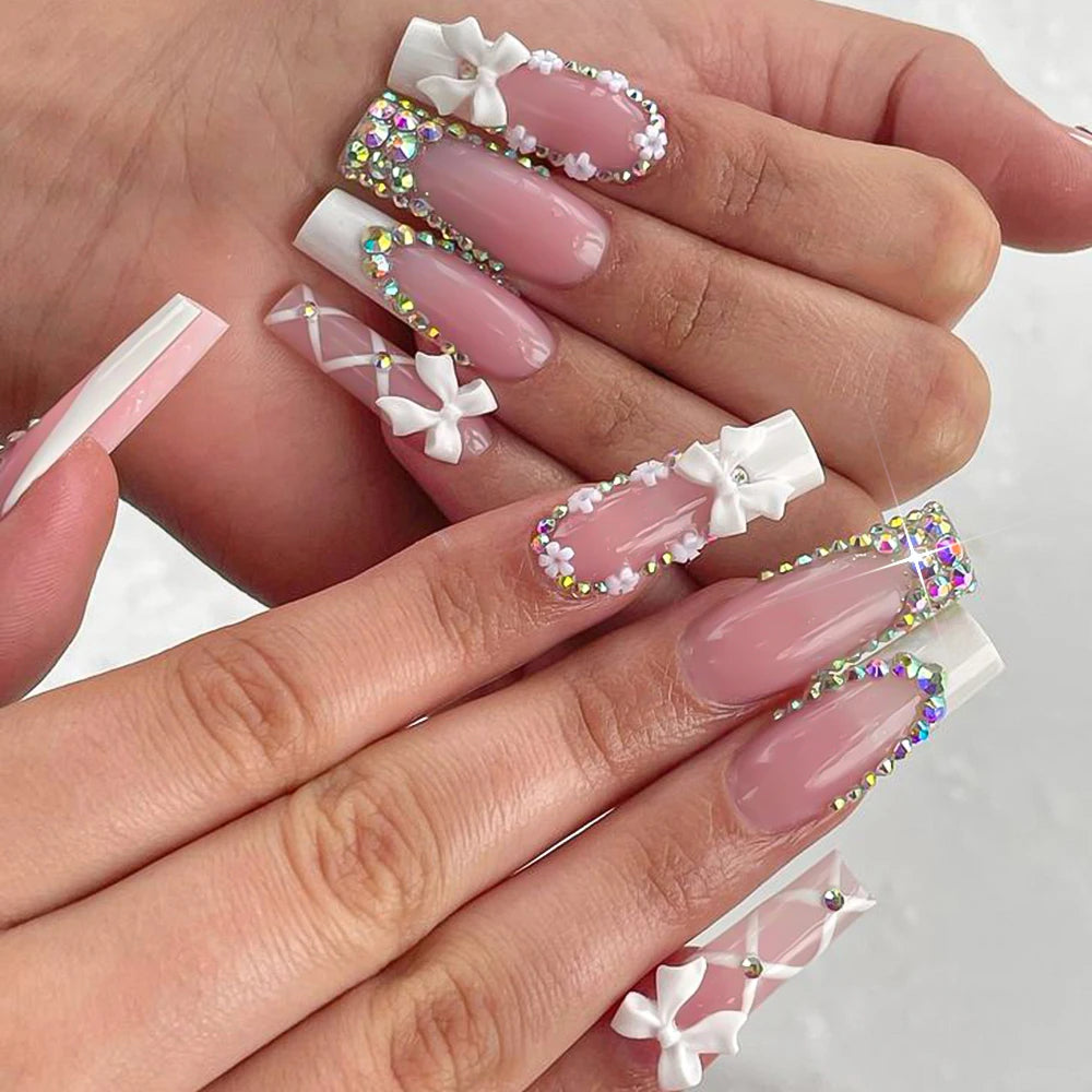 Stunning Retro Flower Y2k Caviar Bead Floral Press on Nails