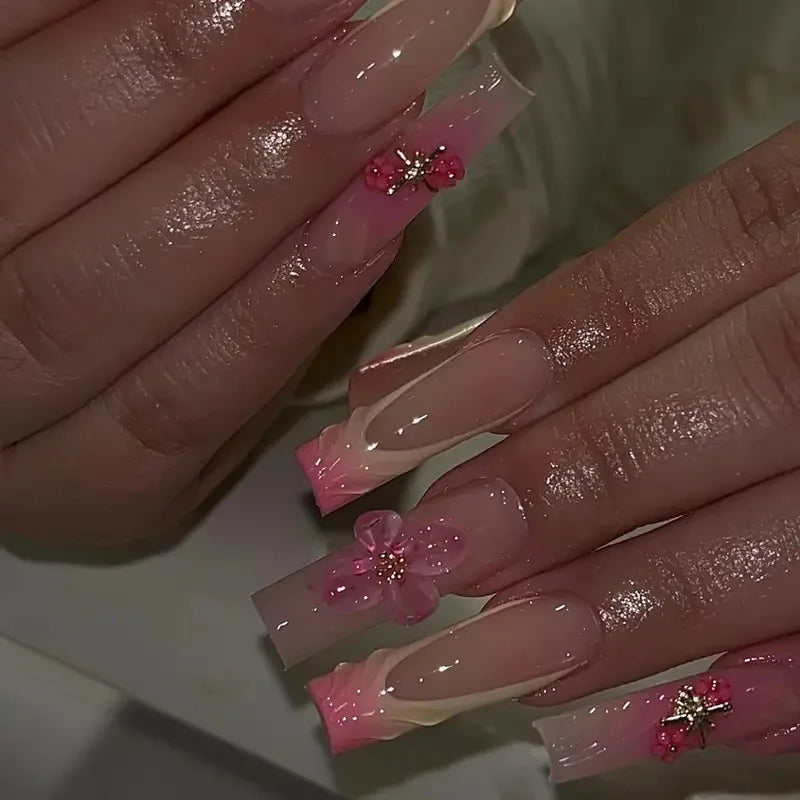 Long Square Press on Charm Nails Durable Wear
