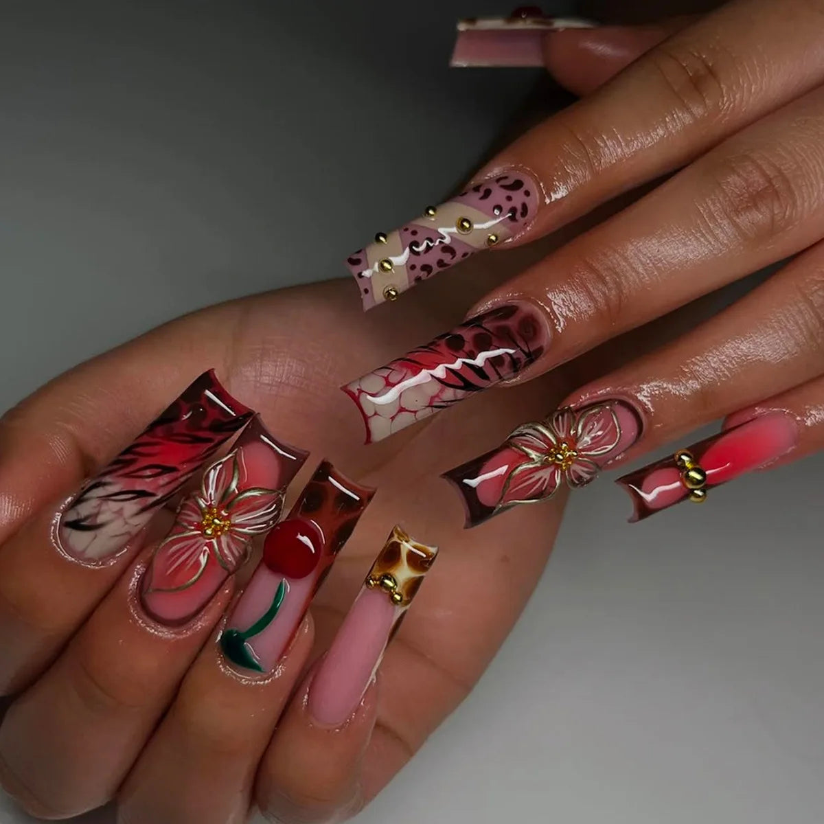 Long Square Press on Charm Nails Durable Wear