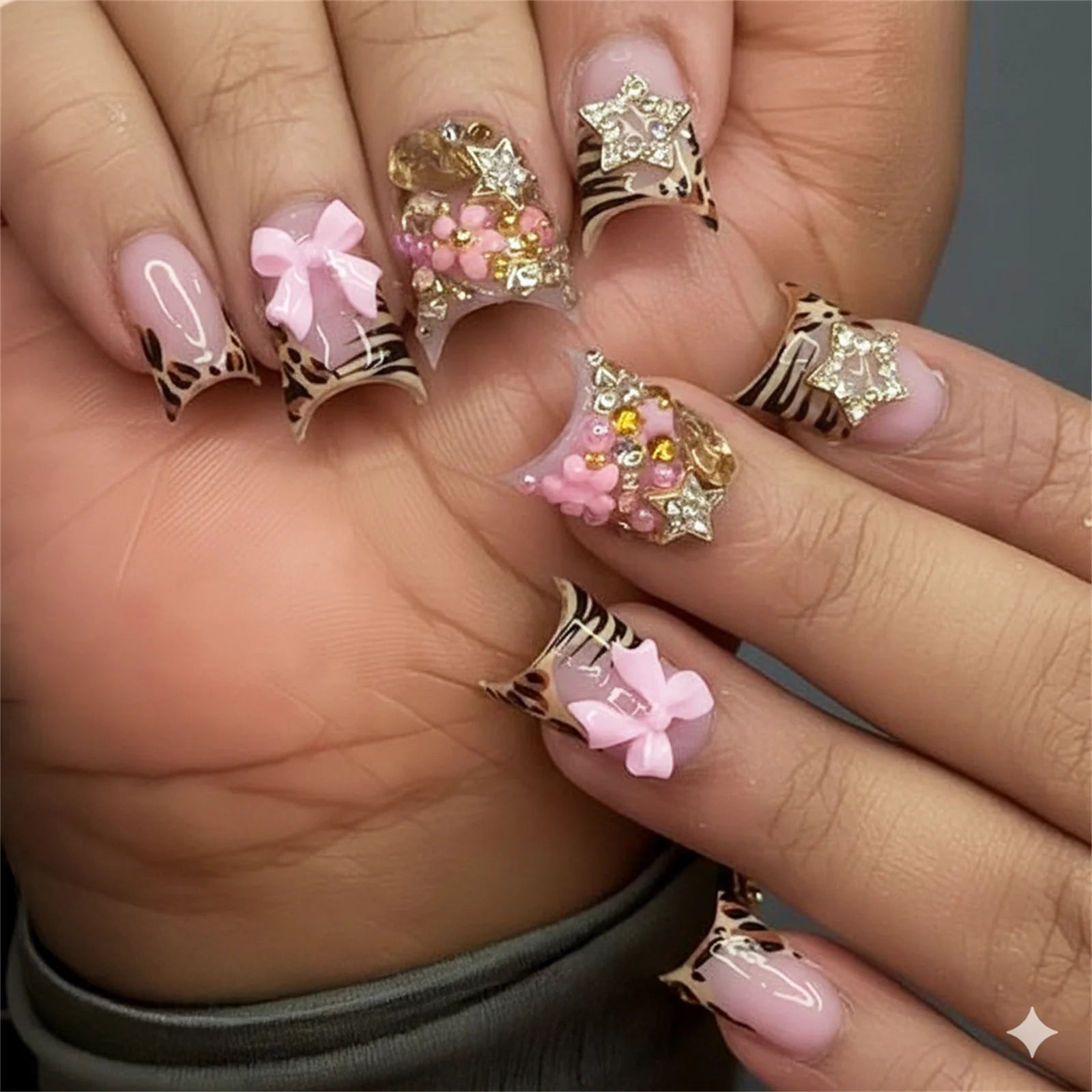 Nude Pink Sweet Press On Nails Short French With 3D Decor