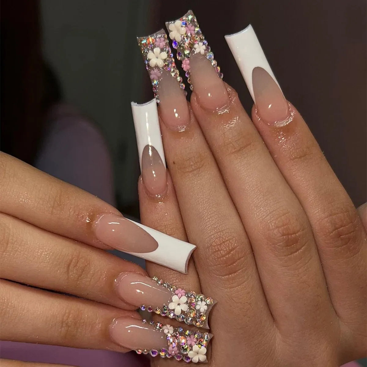 Long Square Press on Charm Nails Durable Wear