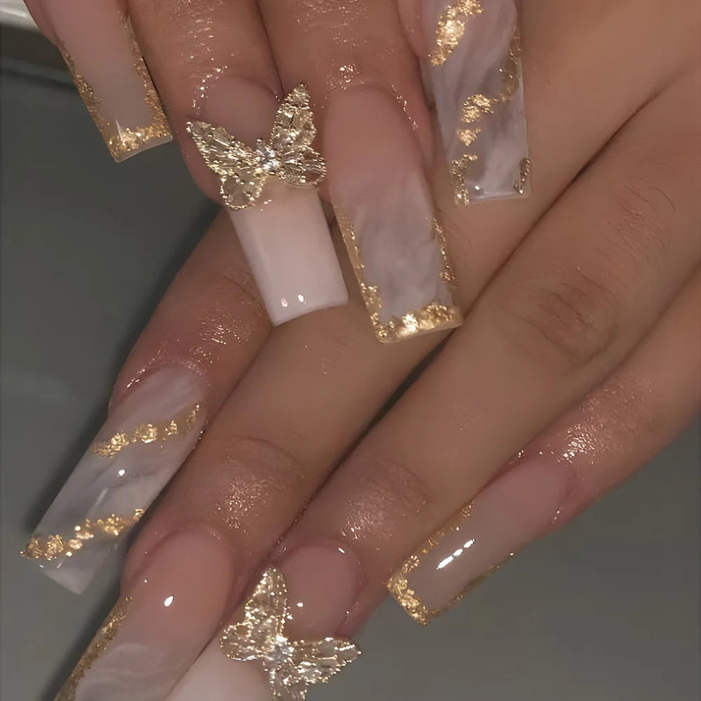Long Square Press on Charm Nails Durable Wear