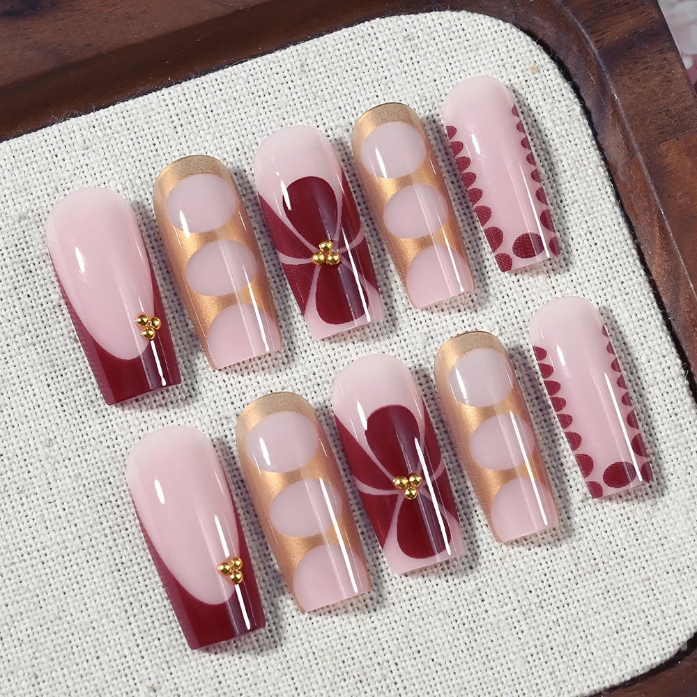 Stunning Retro Flower Y2k Caviar Bead Floral Press on Nails