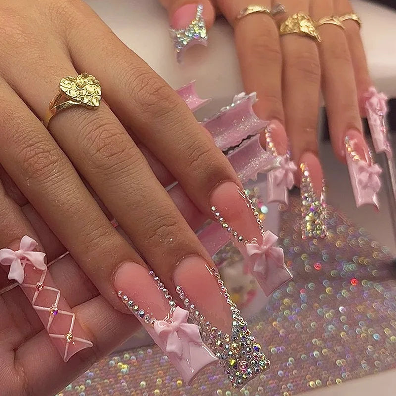 Long Square Press on Charm Nails Durable Wear