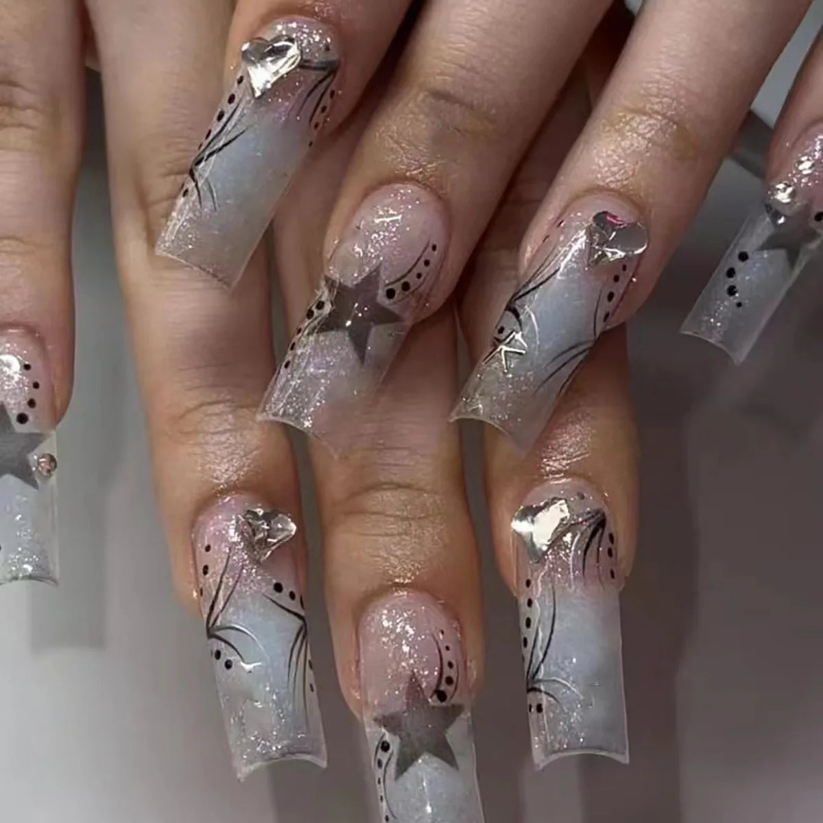 Long Square Press on Charm Nails Durable Wear
