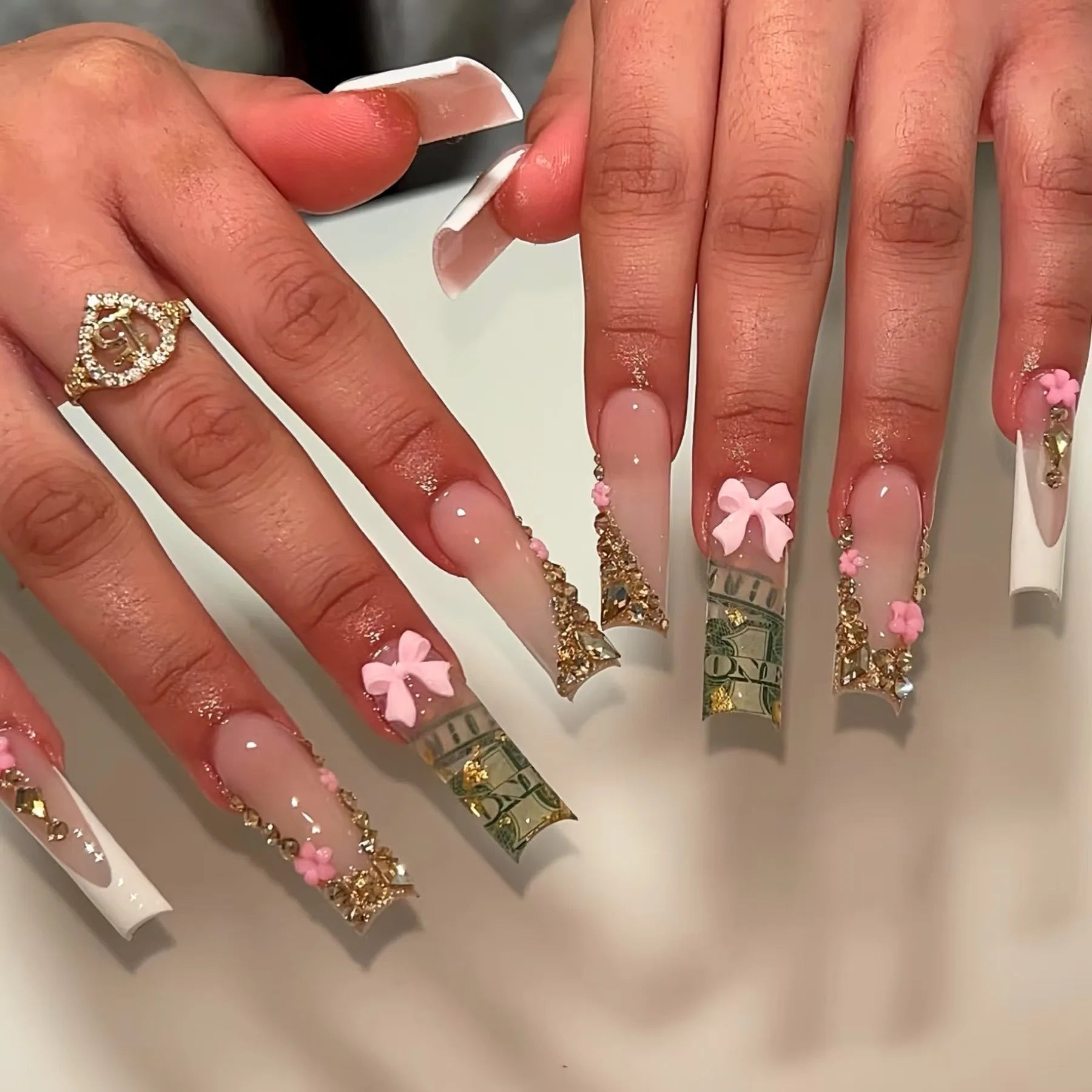 Long Square Press on Charm Nails Durable Wear