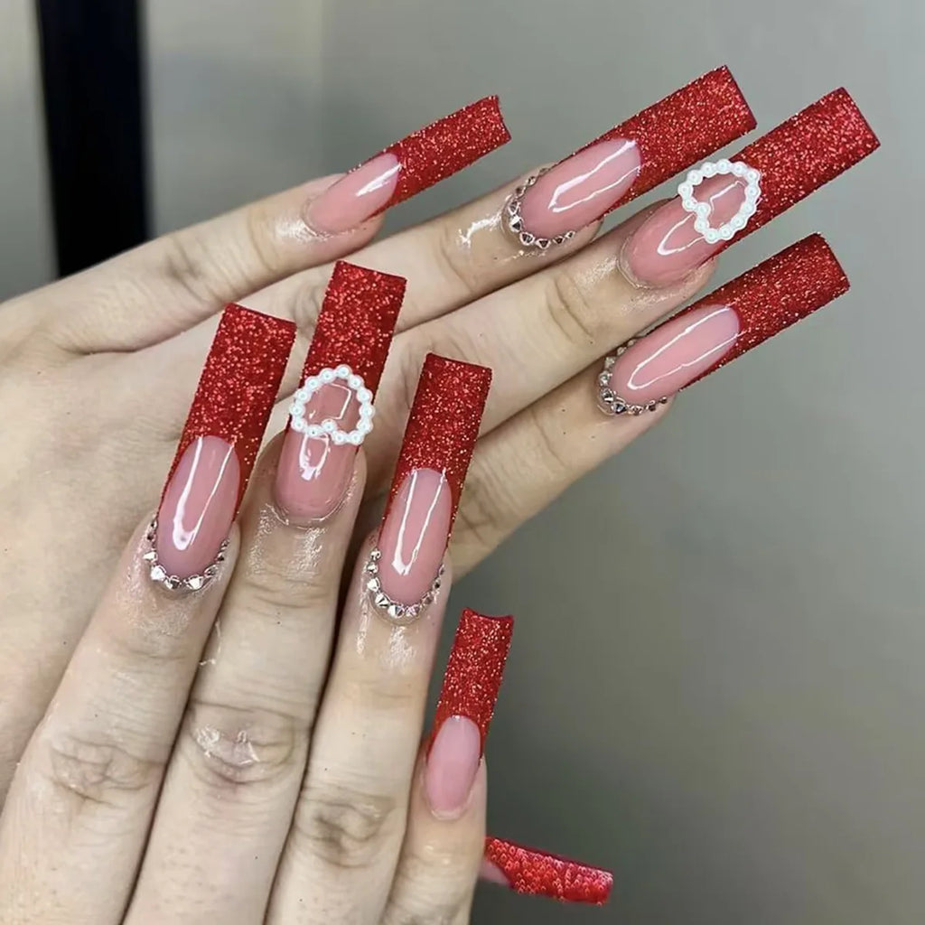Long Square Press on Charm Nails Durable Wear