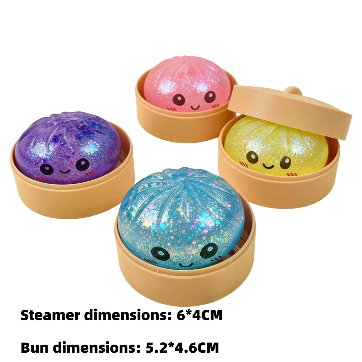 Steamed Bun Stress Relief Fidget Toy with Beads Sparkles Soft Squishy Sensory Decompression Accessory