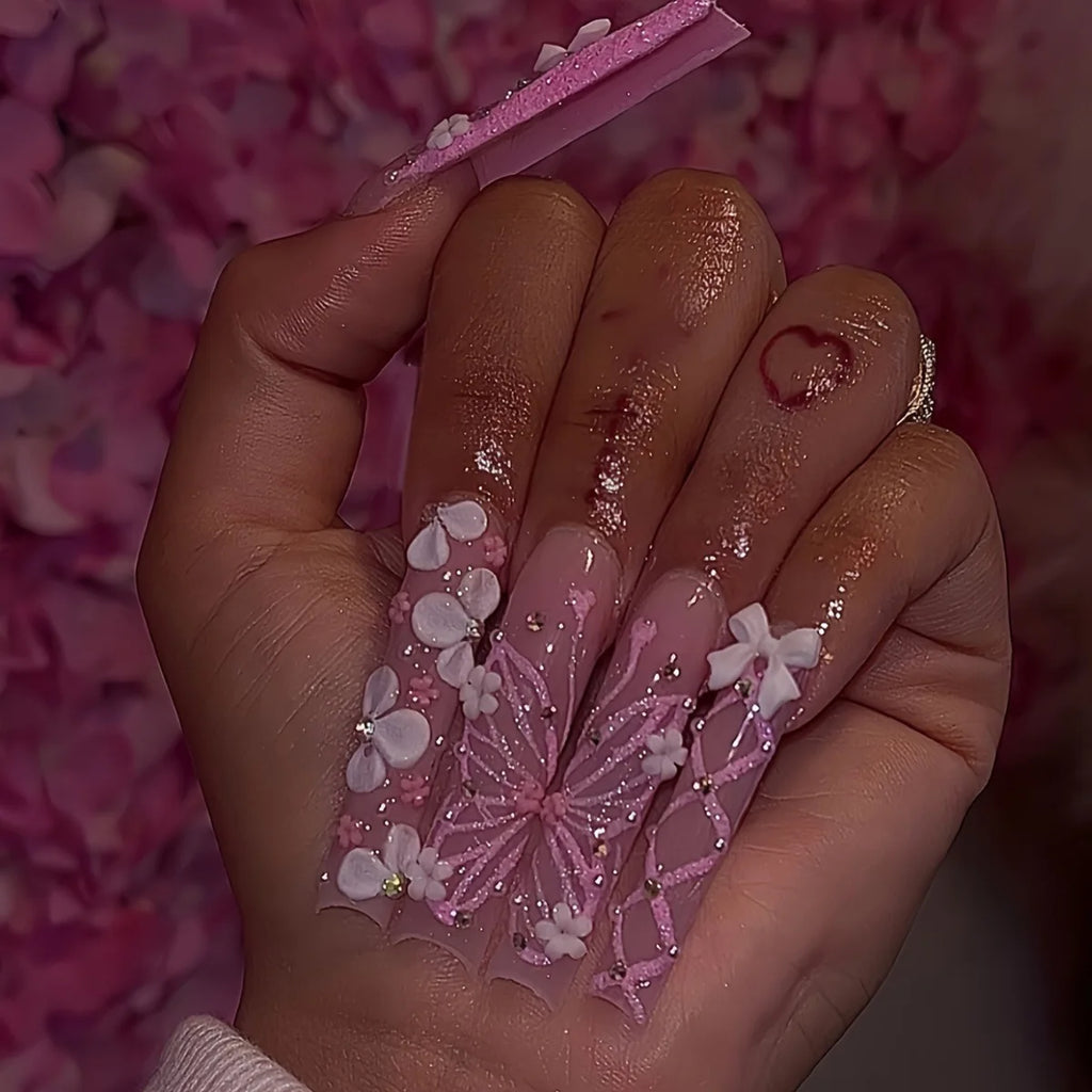 Long Square Press on Charm Nails Durable Wear