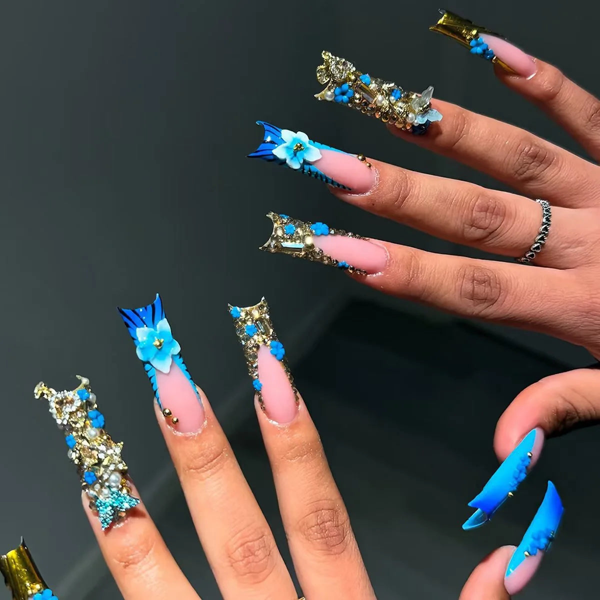 Long Square Press on Charm Nails Durable Wear