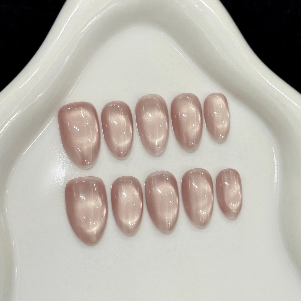 Handmade Glass Bead Cat Eyes Press on Nails