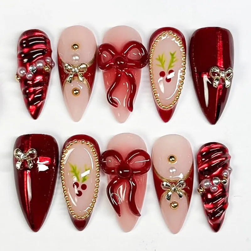Y2k Press on Nails with Almond Head Design Cat's Eye Silver Stripe Pattern