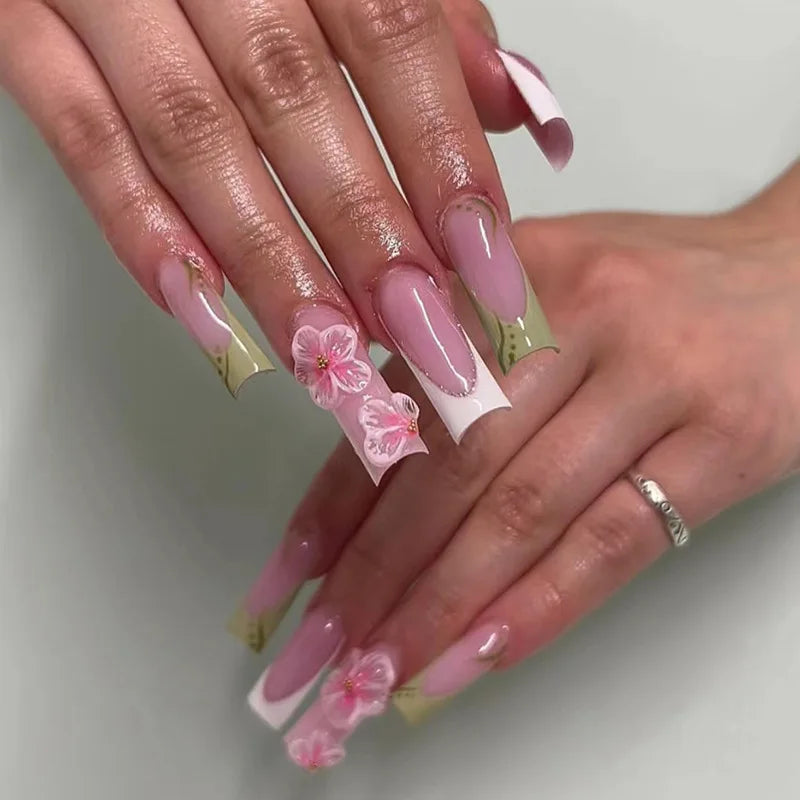 Long Square Press on Charm Nails Durable Wear