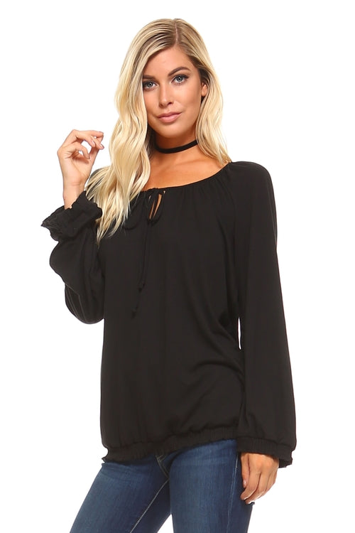 Women's Long Sleeve Solid Blouse Top